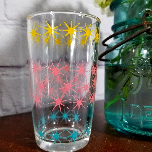 Pastel Yellow Pink Blue Starburst Juice Glass - Picture 1 of 4